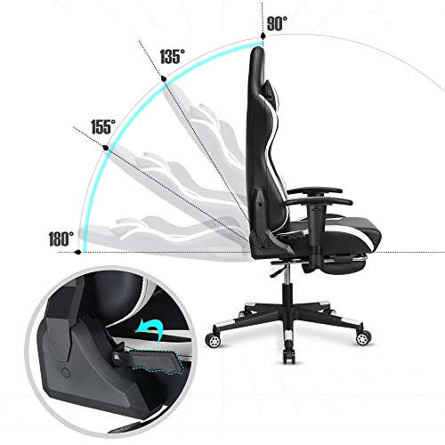 SpecStandard - Comfortabele gamingstoel met voetensteun, horizontale ligfunctie, verstelbare kantelweerstand, zwart/wit - Image 4