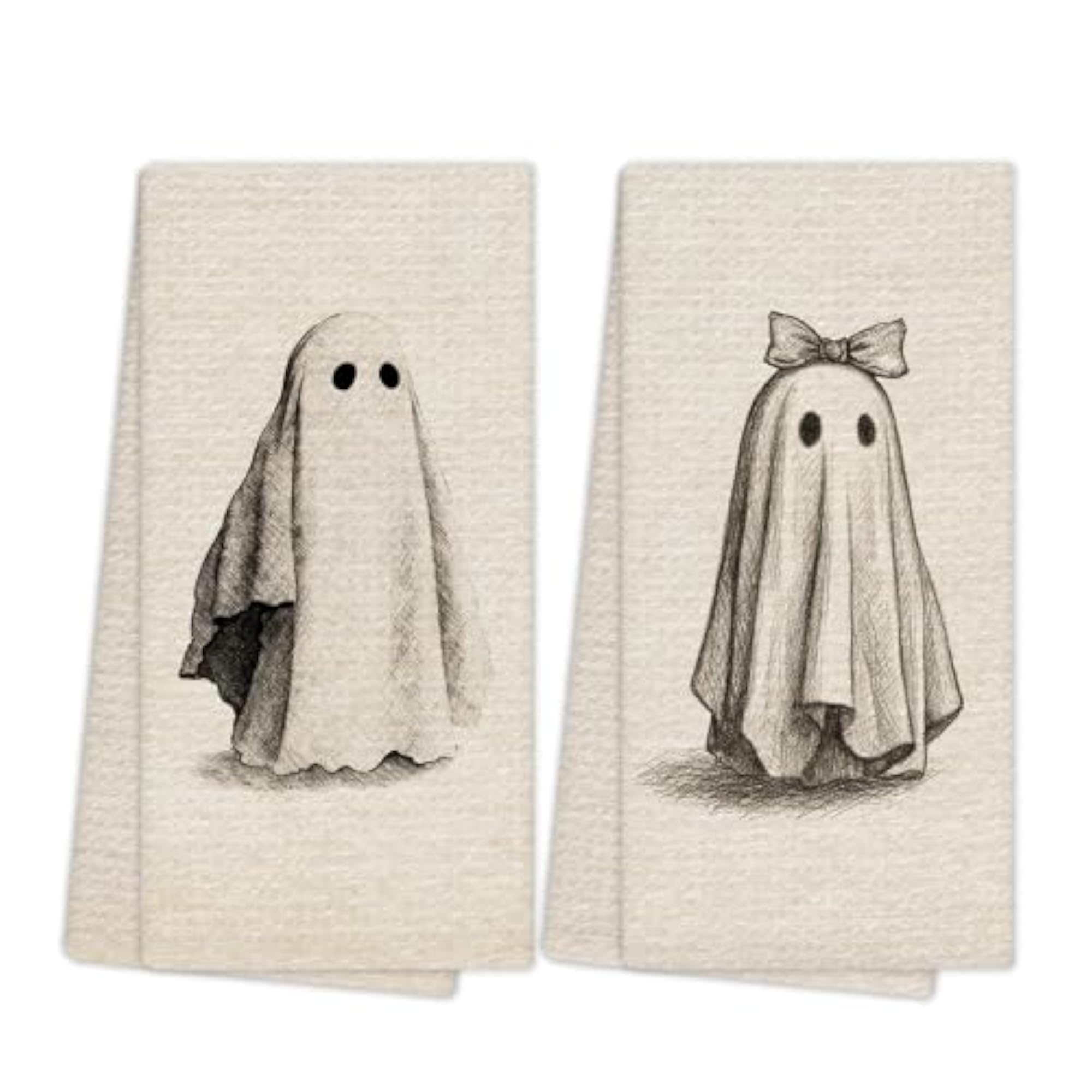 Rustic Farmhouse Halloween Ghost Kitchen Towels Set