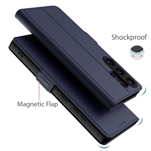 Image of Kapa Noble Slim Magnetic Leather Flip Case Cover for Samsung Galaxy S25 Ultra | Card Holder Stand Flip Wallet Case (Blue)