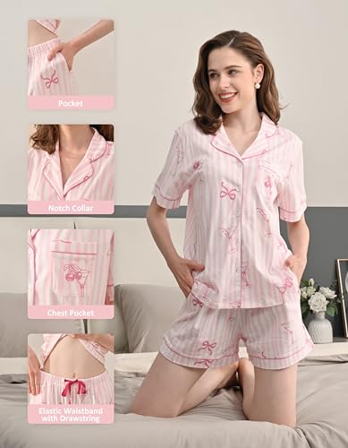 Image of NAP BOUND 100% Cotton Pajamas for Women Sets 2 Pieces Pjs Button short sleeves with Pockets Soft Sleepwear Loungewear XS-XXL