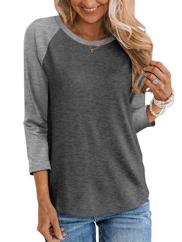 TICTICMIMI Women's Crewneck 3/4 Sleeve Tops Casual T Shirts Basic Summer Tees Loose Fit Pullover Tunic Blouse