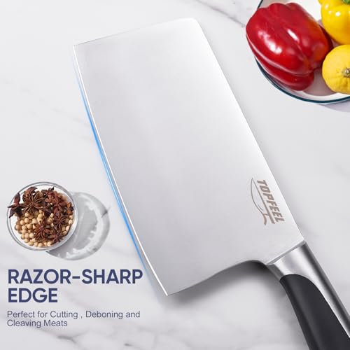 Image of Topfeel Butcher Knife Meat Cleaver Set 3Pcs-7 inch Heavy Duty Bone Chopper& 7 inch Santoku Knife& 5 inch Utility Knife, German Stainless Steel Chef Knives Set for Kitchen Home Gift