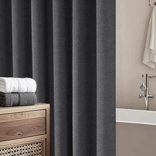 Seenus Rustic Country Linen Look Shower Curtain Charcoal Grey Heavyweight Faux Linen Polyester Fabric Shower Curtain Water-Resistant 72 x 72 Inch Dark Gray Bath Curtain Washable for Bathroom Hotel