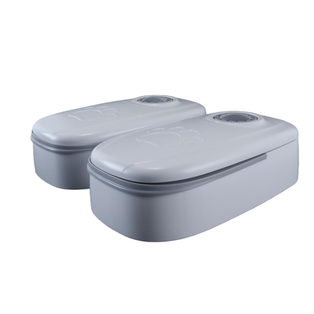 Distributeur automatique de croquettes et d'aliments humides pour chats et petits chiens, 2 repas, capacité 700 ml, minuterie, double bol, gris.