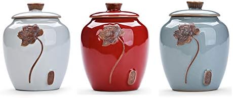 RPLW Tea Coffee Sugar Canisters,Set of 3 Ceramic Food Storage Jar Set with Lid,Tea Coffee Sugar Sets Storage Container Jars for Travel White/red/Blue