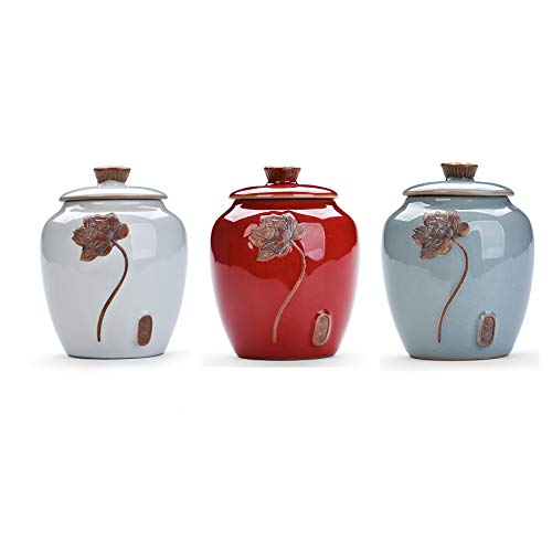 Rplw Tea Coffee Sugar Canisters,Set Of 3 Ceramic Food Storage Jar Set With Lid,Tea Coffee Sugar Sets Storage Container Jars For Travel White/Red/Blue #TOP24