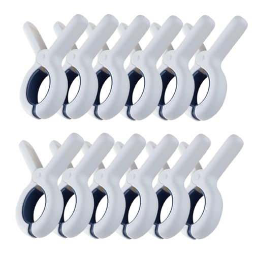 GNALIA 12 Pezzi Mollette (Casa E Cucina) Grandi Per Telo Mare, Dimensioni 10X7,2X1,5Cm, Forti Per Lettini, Sdraio E Spiaggia, Colore Bianco E Blu