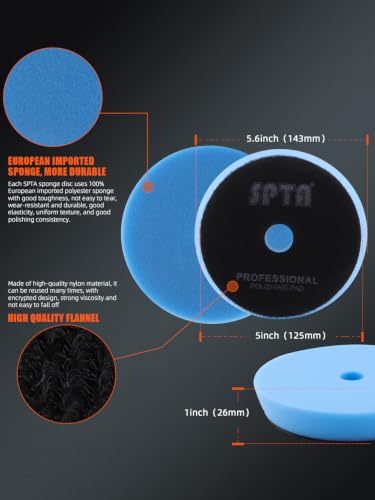 Image of Blue T60 Moderate-Cut Foam Polishing Pads, SPTA 1Pc 5.5 Inch Face for 5 Inch 125mm Backing Plate Compound Buffing Sponge Pads for Car Buffer Polisher Compounding, Polishing and Waxing -FPBFS5B