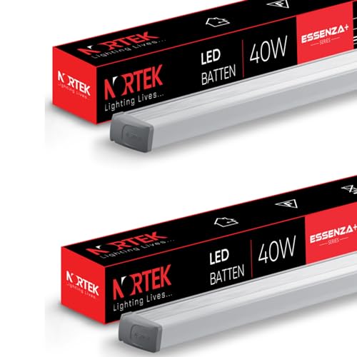 Nortek Essenza+ 40 Watt Cool White Colour Led Tube Light Batten 4 Feet For Home - Slim & Bright Batten For Home, Office or Store/Shop, Fit for Wall, Ceiling or Hanging Clamps in Any Room, Pack of 2