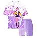 K Pop Short Sleeve T-Shirt And Shorts Outfits Set For Girls Cute Cartoon Print Graphic Tees 2 Piece Sets Demon Going Out Tops Singers Group Merch Costume Birthday Gifts(C-Light Purple,9 Years)
