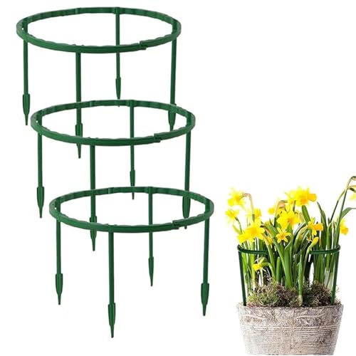 12 Pieces Plant Support Plant Stakes Plastic Cage Holder Small Plant Support Ring for Potted Plants Stackable 3 Tier Garden Flower Support Indoor and Outdoor Plants 5.5 Wide x 5.5 High