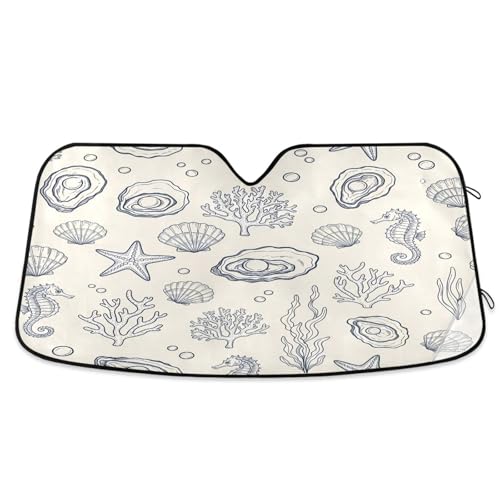 KEEPREAL Seafood Sketch Car Windshield Sun Shade - Foldable UV Blocker for Sedan SUV Truck, Keep Cool & Protect Interior(55"x27.6") 1507