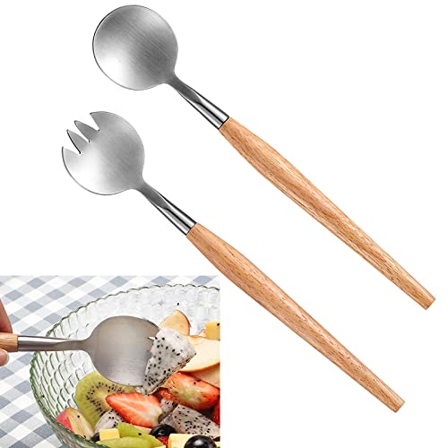 Servidores 2 Piezas Servidores para Ensaladas de Acero Inoxidable, Cubiertos de Ensalada Madera, Ensalada Cubiertos para Servir, para...