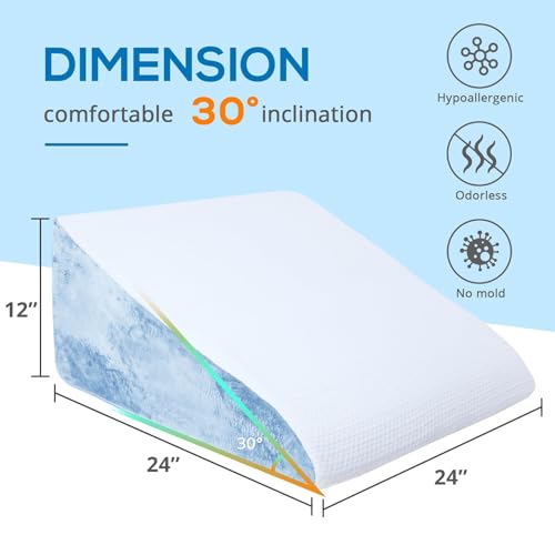 Image of Sasttie Wedge Pillow, 12 Inch Memory Foam Bed Wedge Pillow for Sleeping, Acid Reflux, Back Pain, Post Surgery, and Snoring, Designed with Washable Cover, Sky Gray