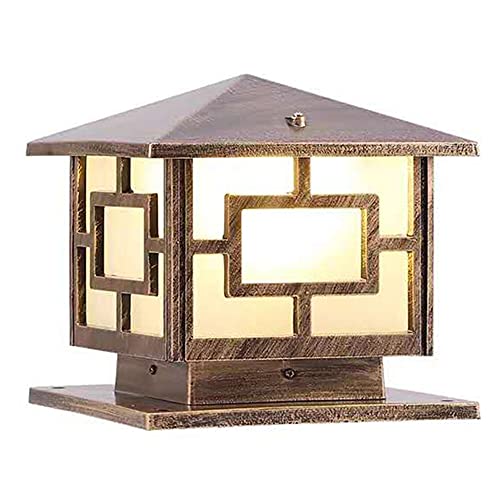 E27 Lampada a colonna per cancello vintage, lampione per esterno da giardino impermeabile IP65, lampada a colonna per cancello, faro a colonna in alluminio, lampada da percorso (oro)
