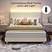 Bestier Bed Frame Queen Size with Headboard,Platform Bed Frame Upholstered with LED Lighting,Solid Wooden Bed Frame Slats Support,No Box Spring Needed, Never Squeaks, Easy Assembly,Beige