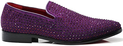 Image of SPK26 Men's Vintage Velvet Rhinestone Designer Dress Loafers Slip On Shoes Classic Tuxedo Dress Shoes