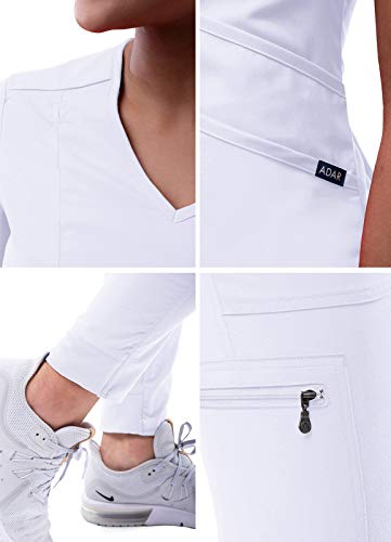 Adar Pro Modern Athletic Scrub Set For Women - Modern V-Neck Scrub Top & Yoga Jogger Scrub Pants - P9500 - White - M #TOP4