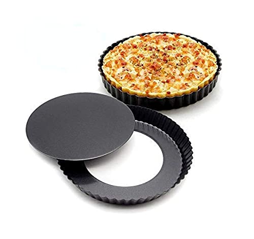 Evercrafting Sartén Redonda para Tartas de 9.5 Pulgadas con Fondo Suelto extraíble, sartén para Quiche de Acero al Carbono Antiadherente para Hornear en Horno, sartén para Pizza (Negro) Cover