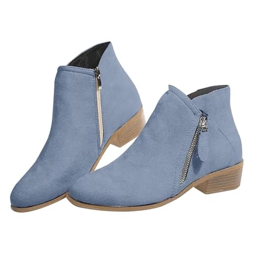 Generisch Bottines Chelsea élégantes pour femme - Avec talon - En daim - Avec fermeture éclair - Bottes de travail basses - Couleur unie - Confortables - Bottes de loisirs, bleu, 40 EU