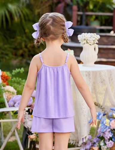 Image of Arshiner Toddler Kids Summer Clothes 2 Piece Tank Top and Shorts Set | Girl Summer Clothes 2 Piece Loose Spaghetti Strap Tank Top and Short Set Kids Clothing Sets with Pockets