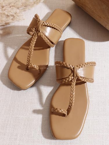 Image of SilverArrow Women's Glintique Fashion Sandals|Braid Strap Style Open Back Flats |Casual Wear
