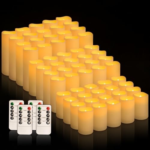 Image of fclayvts 60-Pack LED Flameless Candles with Remote Control - Perfect for Parties, and Special Occasions (Three Sizes)