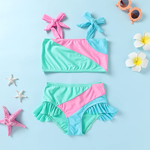 image for YOUNGER TREE Toddler Girls Two Pieces Swimsuit Color Block Stripe Swim