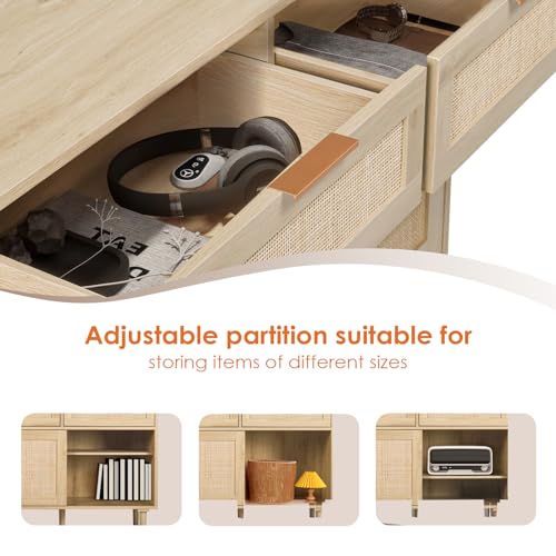 Hopubuy Rattan Buffet Cabinet With Storage, 39Inch Storage Cabinet With Rattan Decor Mobile Doors, Farmhouse Accent Cabinet Sideboard Cabinet For Hallway thumb #6