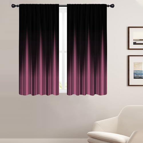 Coxila Pink and Black Window Curtains for Bedroom 42 x 63 Inch Rod Pocket Ombre Dark Girls Girly Gothic Goth Women Modern Abstract Cool Anime Art Living Room Treatment Set of 2 Curtain Panels Drapes