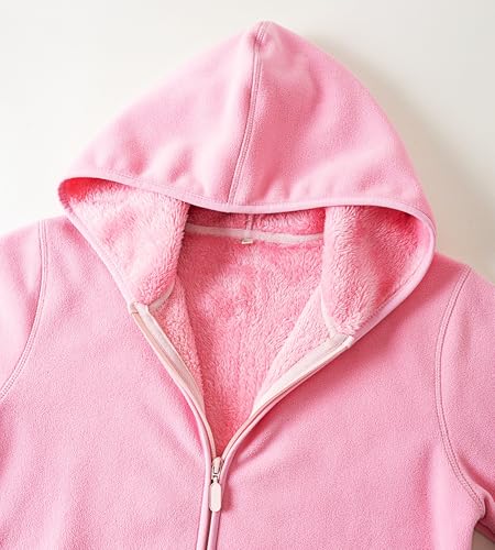 Image of Boys Girls Polar Fleece Jacket with Hood Toddler Coat 2-12 Years | Soft Full Sherpa Fleece Lining, Anti-Pilling, Mid-Weight, Easy Zip-Up, Hooded Design, Hand-Warm Pockets, Elastic Cuffs & Hem