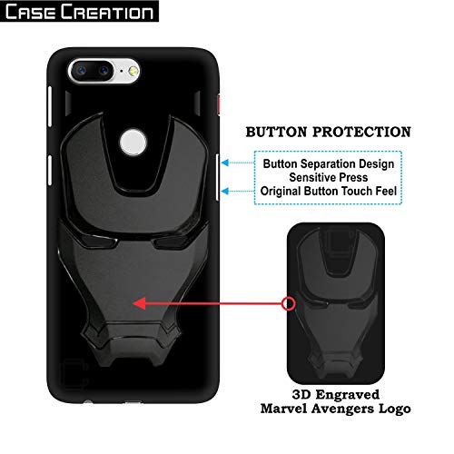 Image of COVERLY Official 3D Touch Feel Trending Marvel Avengers Logo Mask Soft Rugged Grip Iron Man Super Power Cartoon Movie Silicone Matte Back Cover for Oneplus 5T / One Plus 5T - Black (2018)