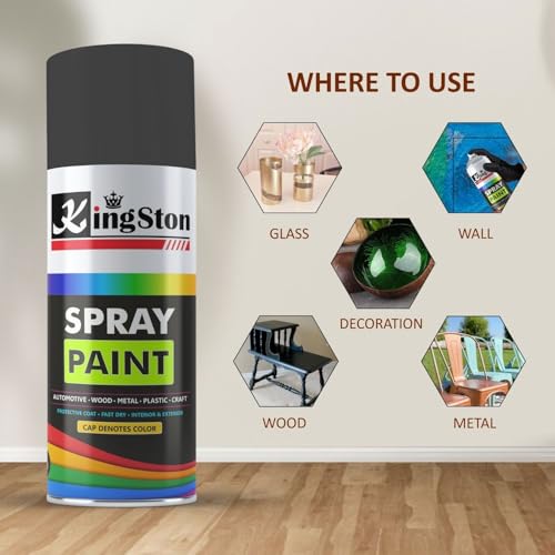 Image of Kingston Acrylic Spray Paint for Metal, Wood, Wall & Plastic, Multi-Surface DIY Paint, Quick Dry, Smooth Matte Finish, 400ml Can, Matte Black, 1 Pc