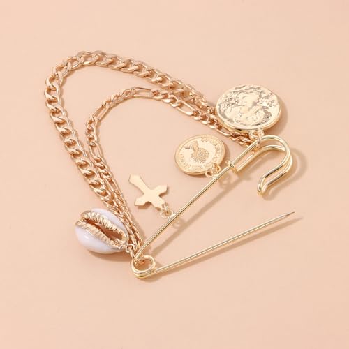 Image of Vintage Safety Pin Brooch for Layered Chain Tassel Decorative Pins for Lapel, Sweater, Hat, Scarf, Shawl - Cute Y2K Grunge Punk Style