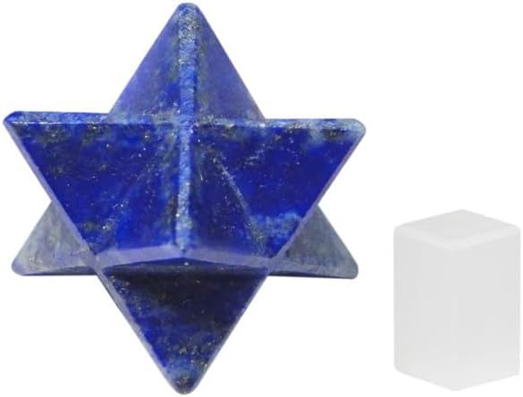 Natural Stone Hematite Merkaba and (1) Pcs Selenite Cube with Velvet Pouch (1 Pcs)
