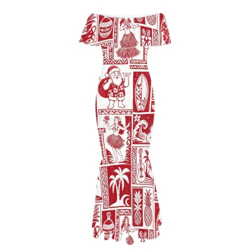 Image of Polynesian Dresses for Women Off Shoulder Maxi Dress Puletasi Samoan Dresses S-7XL