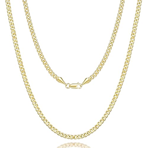 3mm 14K Gold Chain for Women Gold Necklace for Women Cuban Link Chain for Men Golden Jewelry for Men 14K Timeless Heritage, Modern Edge Waterproof Golden Necklace 16,18,20,22,24IN