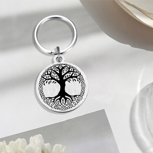 Image of Alotozo Norse Viking Keychain for Men Women - Compass, Tree of Life, Wolf, Odin, Ravens Mythology Gift for Birthday Christmas