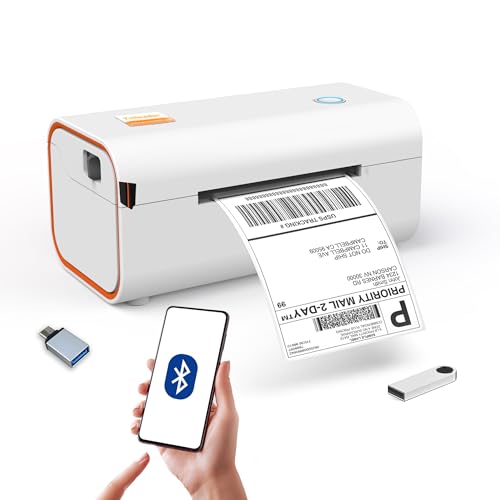 Yinleader Thermal Shipping Label Printer 4x6, Bluetooth/USB - White