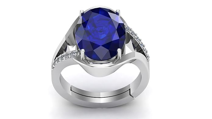 arenaworldFZ Bague Neelam réglable en argent sterling 925 avec saphir bleu certifié Ratti 10,25 pour homme et femme, argent/pierre précieuse, saphir bleu