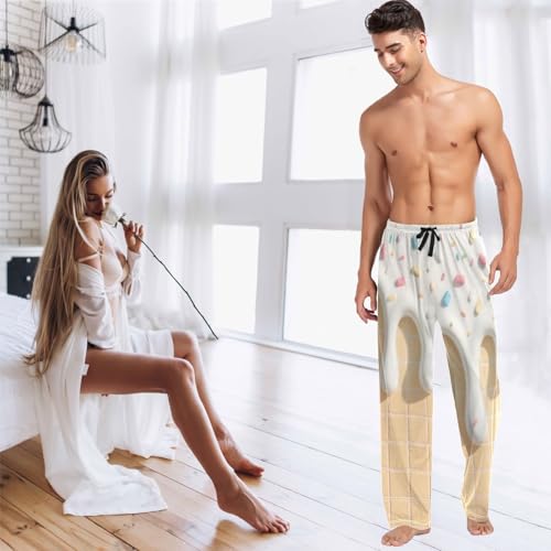 visesunny Mens Cotton Pajama Pants PJ Bottoms White 3d Candy Ice Cream Lightweight Soft Lounge Sleepwear with Pockets3