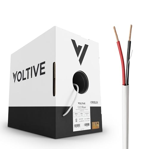 Voltive 12/2 Speaker Wire, Riser CL3R, White, 500ft - 12AWG, 2 Conductors, Stranded Oxygen-Free Copper, UL Listed - V-1267-2