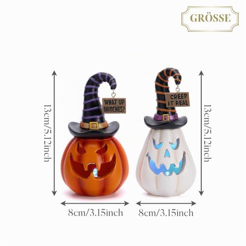 Valery Madelyn 2er Set Halloween Deko Figuren, 13cm Neuheit Harz Kürbis – Bild 5