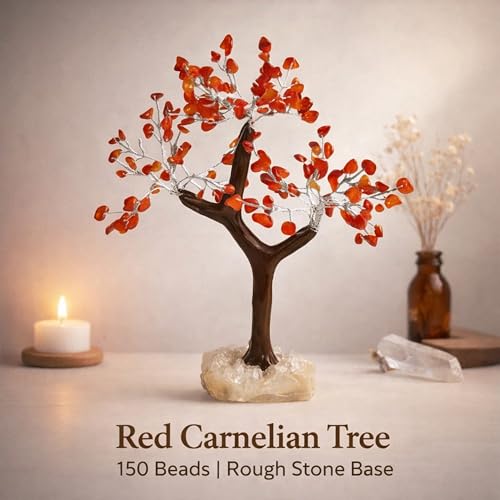 Image of REMEDYWALA Charged Red Carnelian Crystal Tree Cluster Base for Reiki Healing (150 Beads)