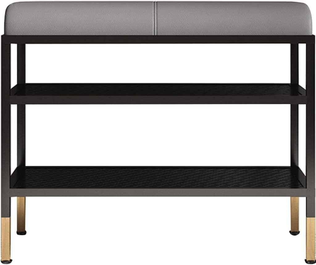 KLGFBDC Nordic Shoe Bench with Cushion - Double-Layer Wrought Iron Storage Stool for Entryway Stylish Grey Shoe Rack & Changing Stool End of Bed Organizer