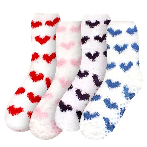 Image of BambooMN Colorful Fuzzy Socks - Assorted Super Soft Warm Microfiber Comfy Home Socks - Value Pack