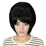 Tzncos Retro Wig 50s 60s 70s Wig with Bangs for Women Synthetic Hair for Halloween Costume Party (Black)