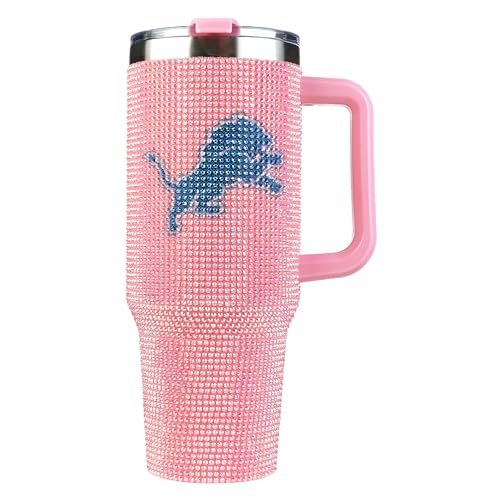 Image of The Memory Company Officially Licensed 40oz Pink Bling Game Day Tumbler, Detroit Lions