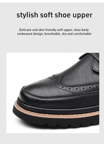 Men's Derby Dress Leather Shoes,Fashion Carving Wingtip Block Lace-up Formal Business Casual Shoes3