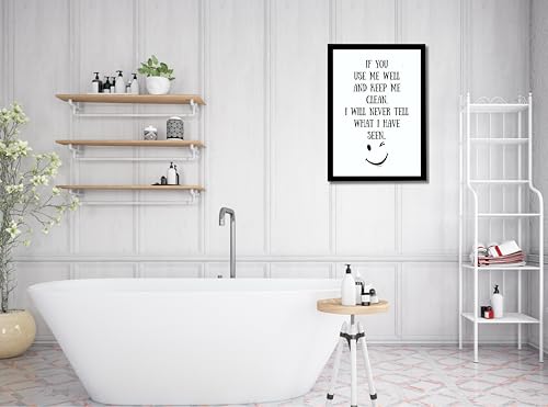 Image of Mira Mest Framed Bathroom Wall Decor | Funny Quotes & Cute Animal Art Prints | Quirky Toilet Signs & Guest Bath Decorations | Minimalist Black & White Washroom Signs | Ready to Hang Toilet Humor for Home & Powder Room (Cleaning)